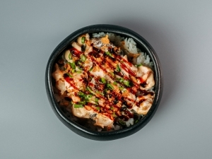 Креветки с Шиитаки на рисе